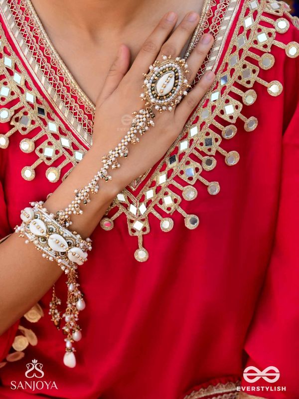 Vivriddhi - The Stream Of Prosperity - Shells, Beads, Glass And Pearl Drops Hand Embroidered Haathphool 