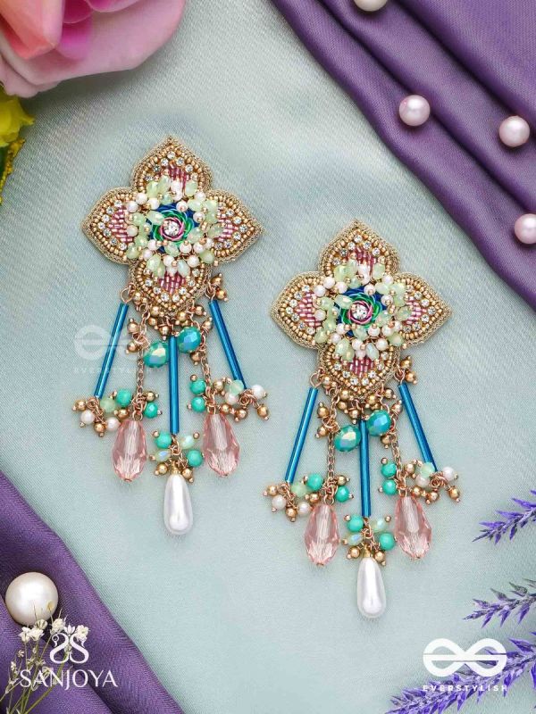 Parirapin - The Whispering Buds - Sequins, Beads And Glass Drops Hand Embroidered Earrings