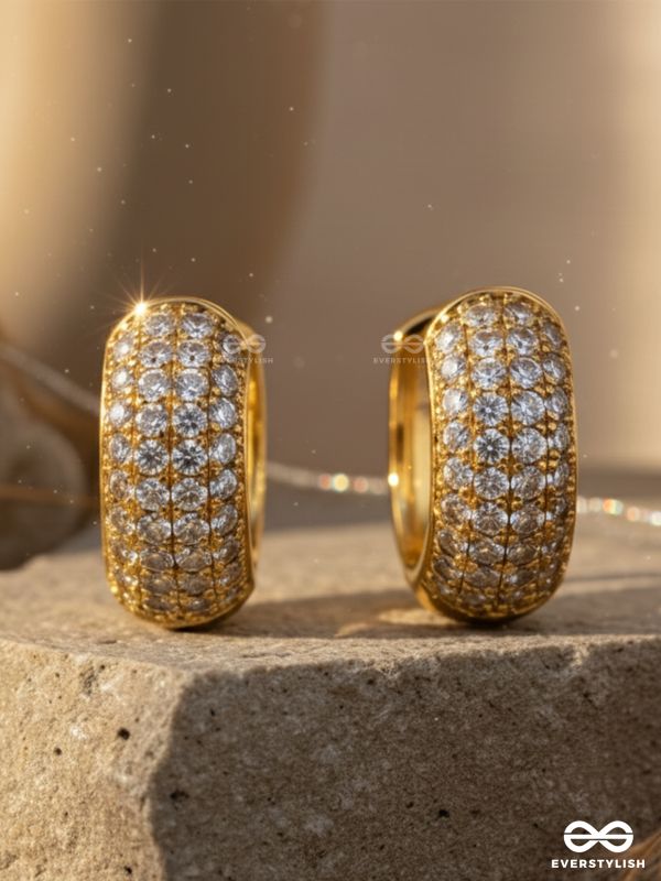 EMBOLDENED SPARKLES - 18K GOLD PLATED ANTI-TARNISH STATEMENT HOOP EARRINGS INLAID WITH CUBIC ZICRONIA STONES