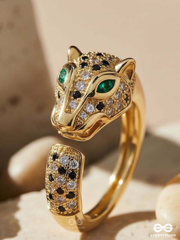 PREDATOR'S CHARM - 18K GOLD PLATED ANTI-TARNISH EMBELLISHED RING INLAID WITH CUBIC ZICRONIA STONES