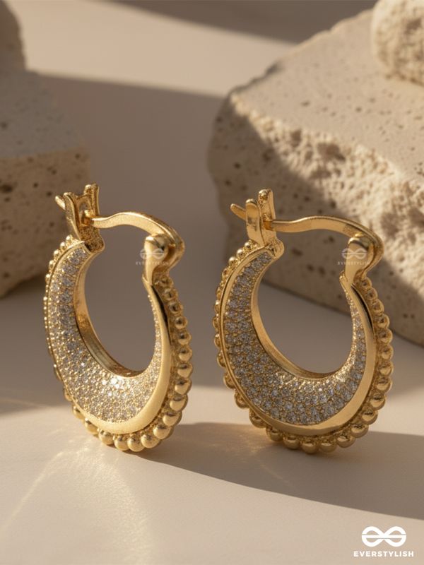 OPULENT CURVE - GOLDEN LUXURY EARRINGS INLAID WITH CUBIC ZICRONIA STONES