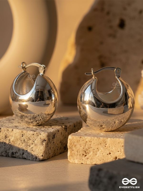 POWER GLOSS- SILVER PLATED ANTI TARNISH LUXURY HOOP EARRINGS