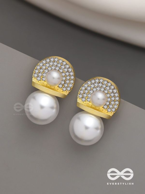 Crystal orbits-  crystal studded statement earrings with dropping pearls 