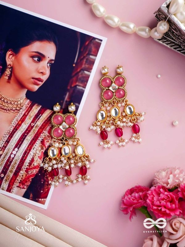 GULABI DHARA – SUHANA KHAN INSPIRED EARRINGS FEATURING KUNDAN, RED GEMSTONES AND PEARLS