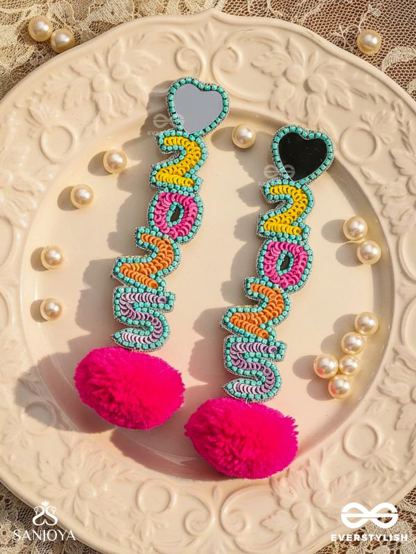 NAVAVARSAM - NEW YEAR  - BEADWORK, MIRRORS AND POM POMS EARRINGS
