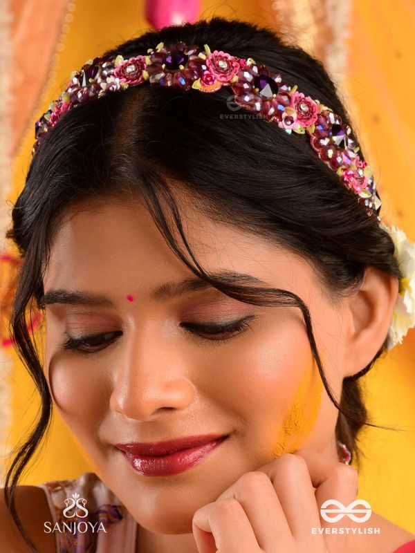 VARNAMALA ABHUSHANA - ADORNMENT OF COLORS - HEADBAND WITH GEMSTONES AND BEADS IN FLORAL PATTERNS