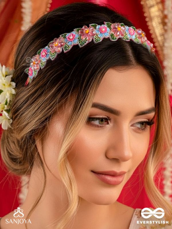 MADHUVRATA - SPRING BLOOM - DELICATE EMBROIDERED HAIR ACCESSORY WITH FLORAL MOTIFS AND BEADS