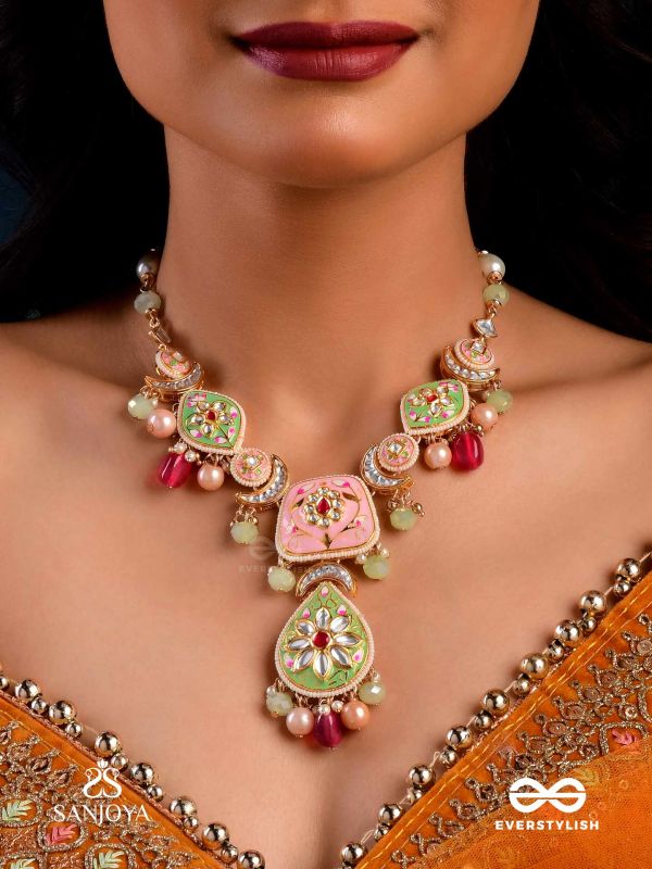MADHUBHUSHANA - ADORNED WITH SWEETNESS - HANDCRAFTED KUNDAN ENAMEL NECKLACE WITH PEARL AND GEM DROPS