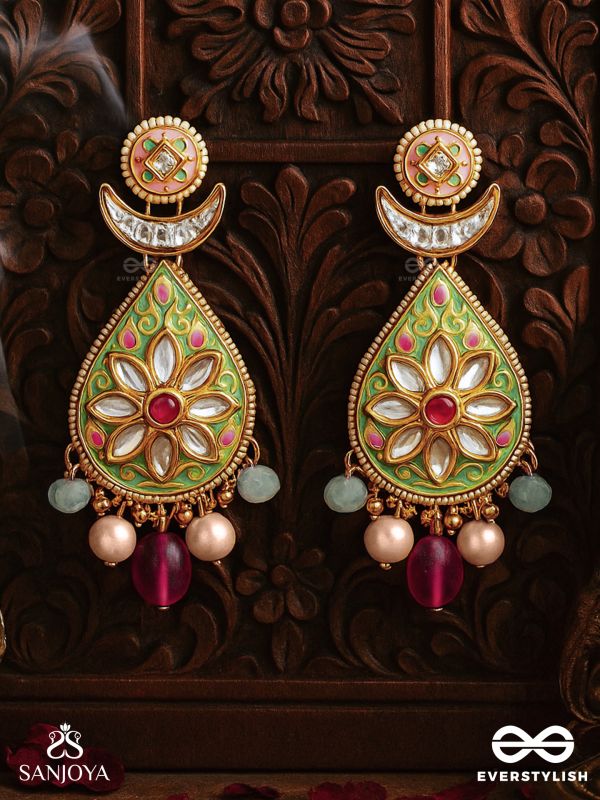 MADHUBHUSHANA - ADORNED WITH SWEETNESS - HANDCRAFTED KUNDAN ENAMEL EARRINGS WITH PEARL AND GEM DROPS