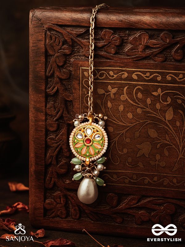 TANVIKA - DELICATE BEAUTY- DELICATE ENAMELLED MAANGTIKA WITH PEARLS AND BEADS