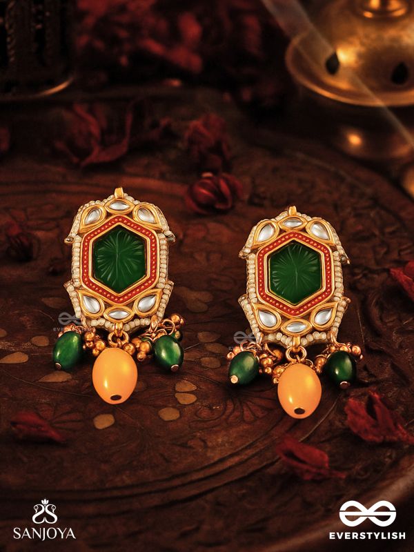 PITAMBRINI - ADORNED IN YELLOW- KUNDAN HANDCRAFTED EARRINGS WITH PEARLS AND BEADS