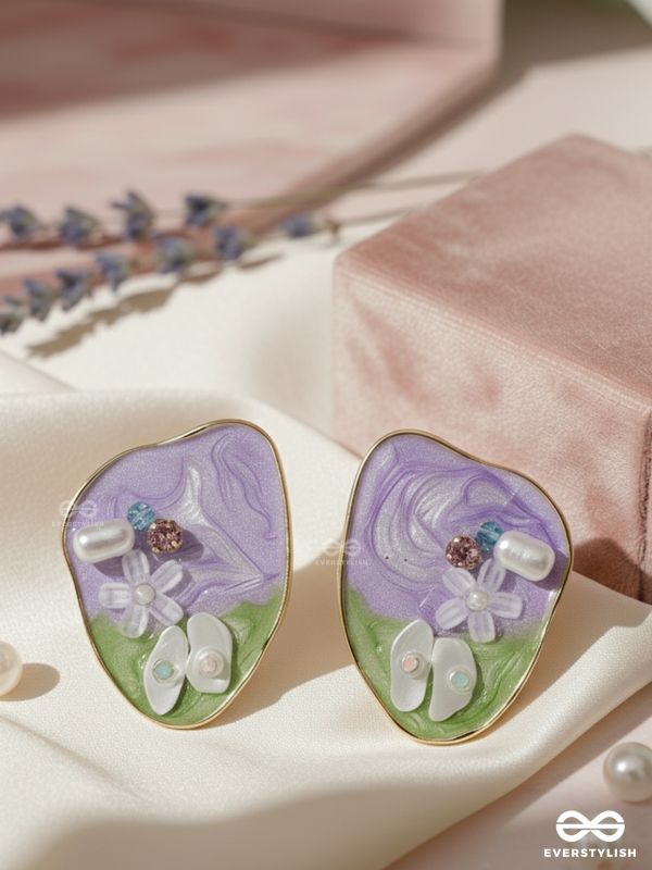 LAVENDER LEAF – WHIMSICAL FLORAL EARRINGS WITH ENAMEL DETAILS