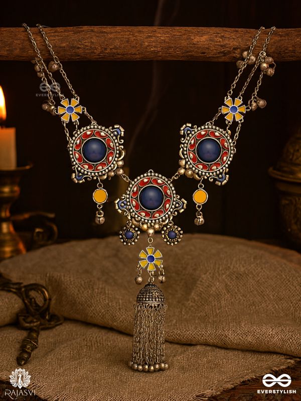 KATHAKRITI - CASCADING SILVER TASSELS NECKPIECE
