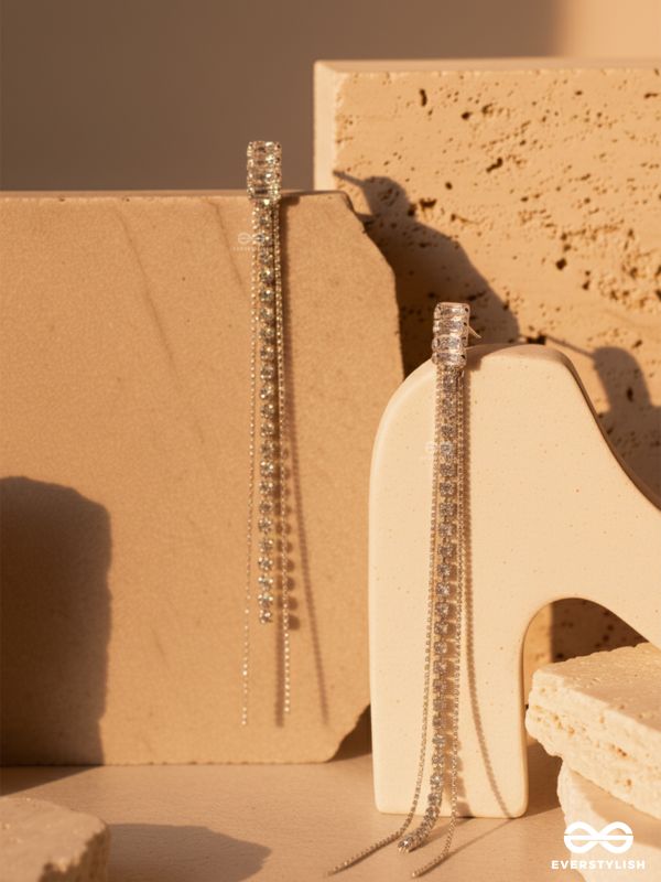 SILVER VEIL – SHIMMERING LONG DROP EARRINGS