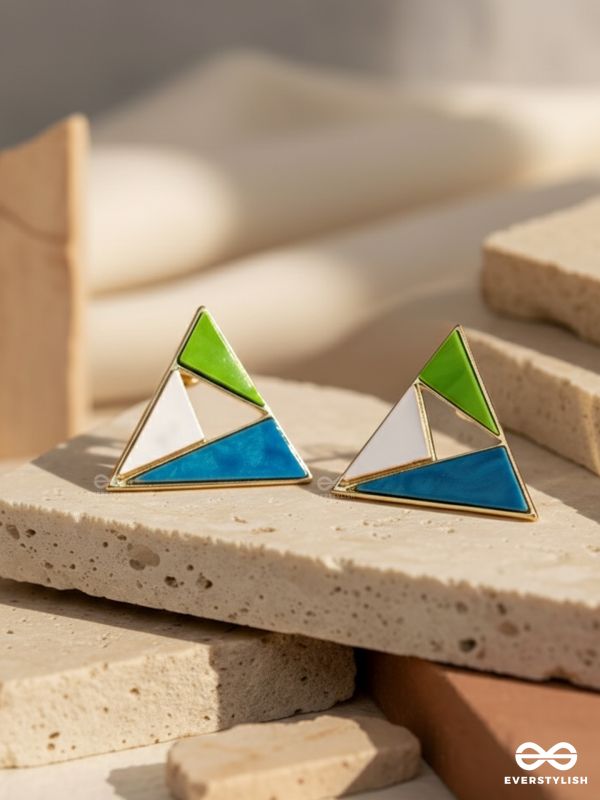 PIXEL TRIAD – MULTI-COLOR TRIANGLE STUD EARRINGS
