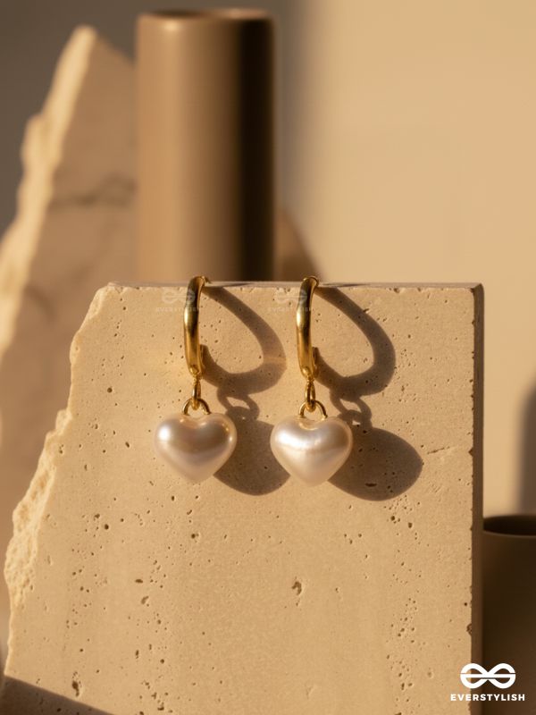 ROSÉLLA PEARL- PEARL HEART HOOP EARRINGS