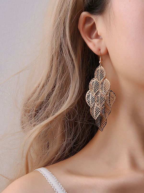 The Leafy Mirage - Golden Metallic Earrings