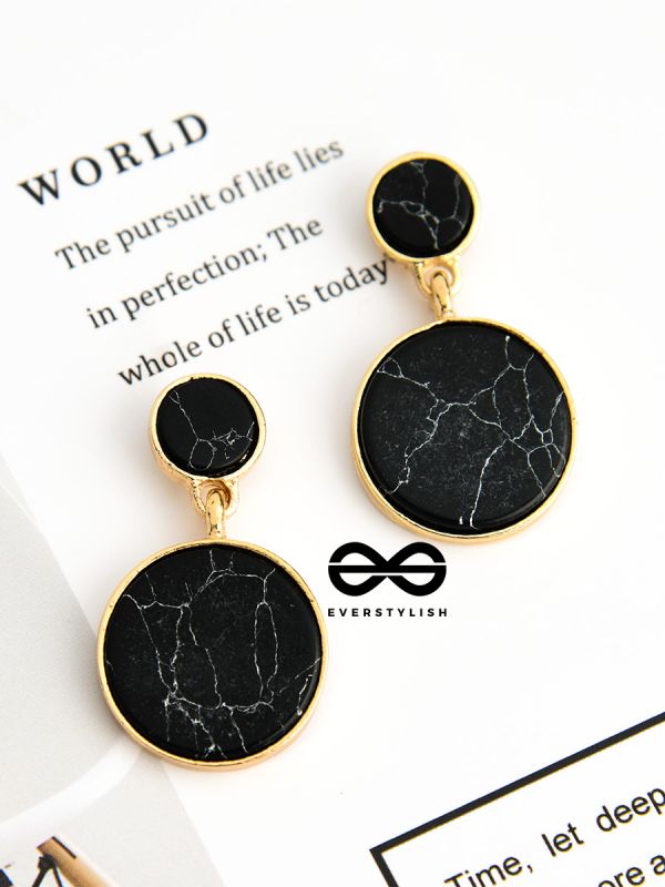The Marble Marvels- Golden Earrings- Black