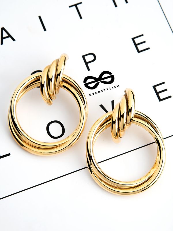 The Glamorous Intertwined Studs - Elegant Golden Stud Earrings