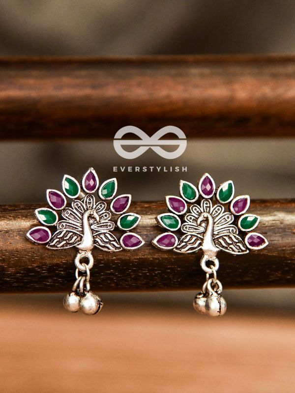 The Embellished Peacock Studs (Ruby Emerald) - The Melodious Ghungroo Collection