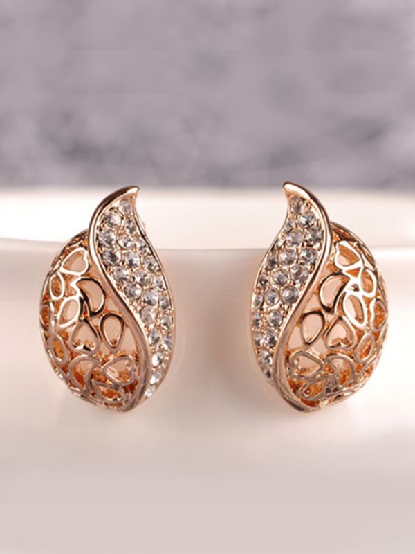 Golden Rhinestone Drop Stud Earrings