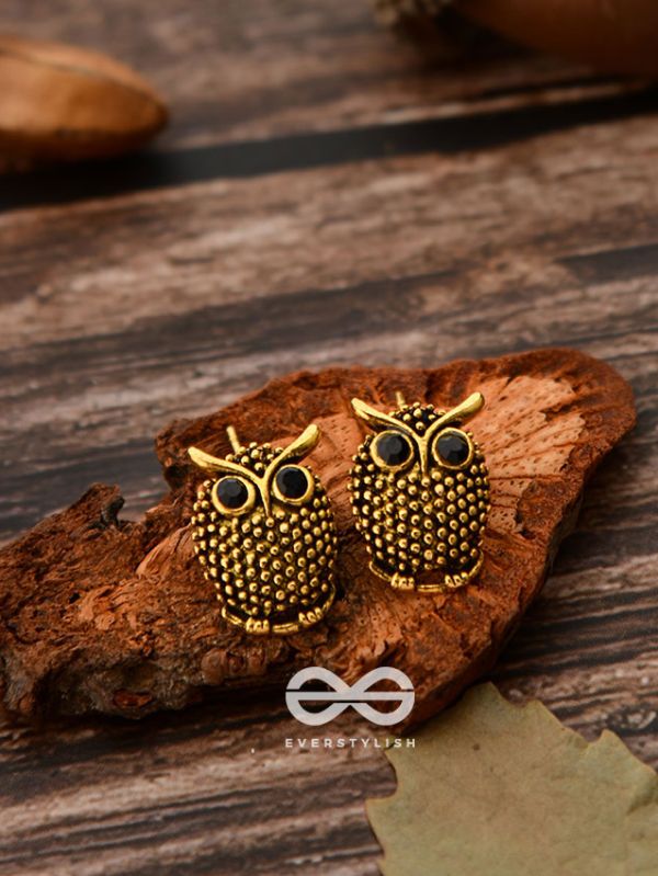 The Oxidised Owl Tiny Trinket Earrings - Golden