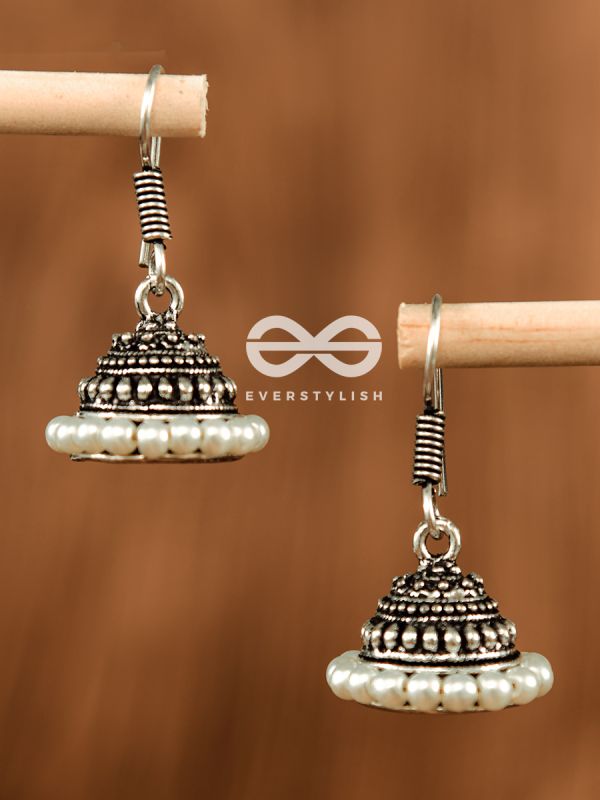 The Threaded Pearl Jhumki - Tiny Trinket Earrings