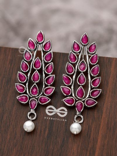 The Shimmering Leaves (Ruby Red)- Embellished Oxidised Earrings