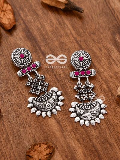 A Bohemian Statement (Ruby Red) - Embellished Oxidised Earrings