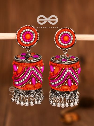 The Magnetic Attention Getters (Pink) - Embroidered Boho Jhumkas