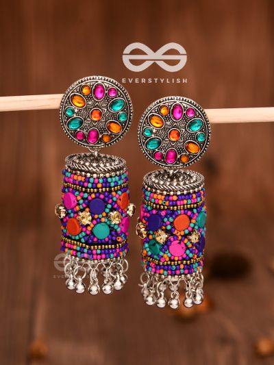 The Eye-Catching Statement Makers (Multicoloured) - Embellished Embroidered Jhumkas