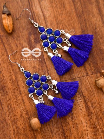 The Enamelled Tassels (Royal Blue) - Embellished Oxidised Earrings