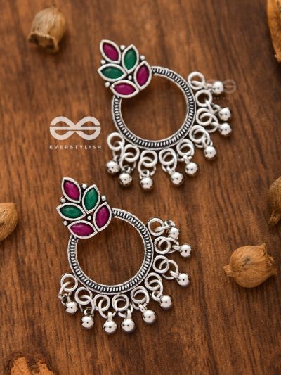 A touch of Bohemian Elegance (Ruby Emerald) - Embellished Oxidised Earrings