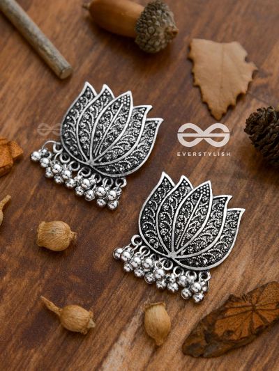 The Intricate Lively Lotus - Oxidised Boho Earrings