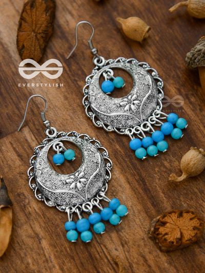 The Colourful Intricacy (Teal-Blue)- Oxidised Boho Earrings