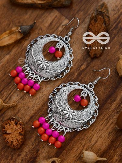 The Colourful Intricacy (Orange-Pink)- Oxidised Boho Earrings