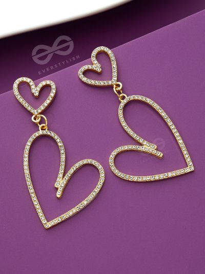 The Glamorous Hearts - Embellished Golden Earrings