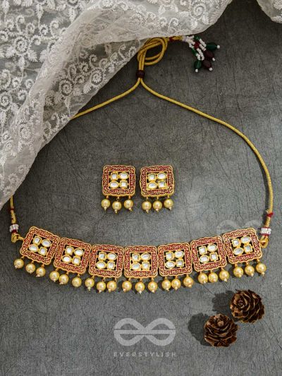 The Windows of Opulence - Set of Statement Choker and Earrings( BERRY)