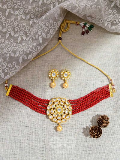 Royalty of the Sultanate - Set of Choker and Earrings (Red)