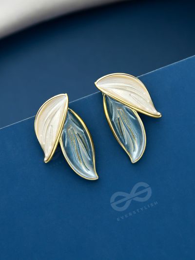Petals Panache- Blue and White Enamelled Earrings