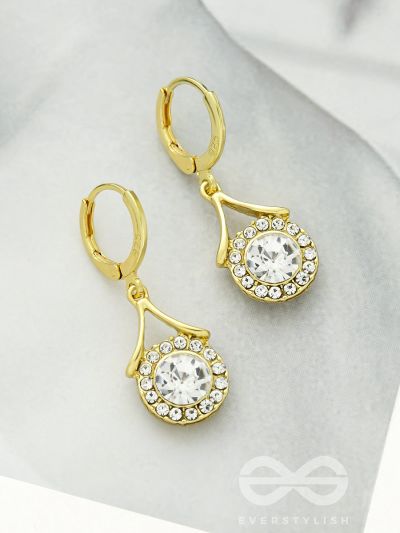 Scintillating Spheroids- Crystal and Rhinestones Studded Golden Earrings