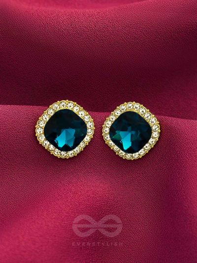 The Royal Touch- Solitaire and CZ Stones Studded Royal Blue Earrings