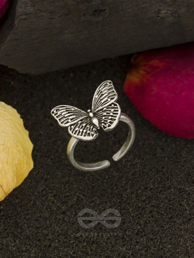 Fluttering Butterfly - Silver Oxidised Ring