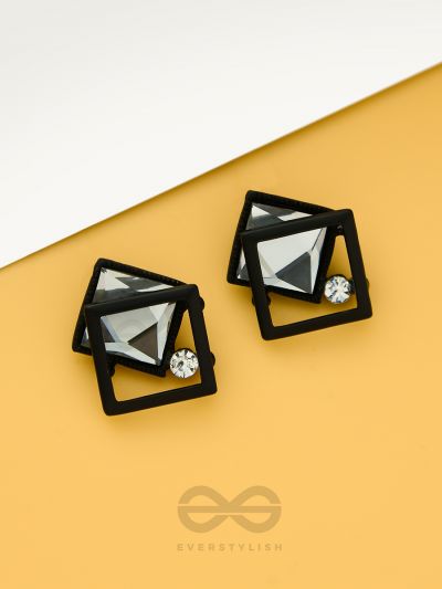 Muddled Frames- Black and White Solitaire Studded Earrings