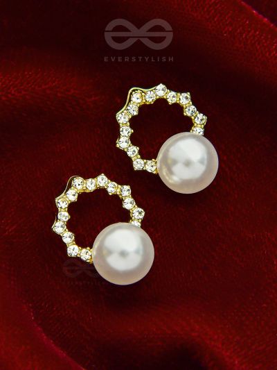 Crowned Pearls- Rhinestones Studded Pearl Earrings