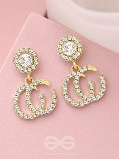 The Lunar Eclipse- Solitaire and Rhinestones Studded Golden Earrings