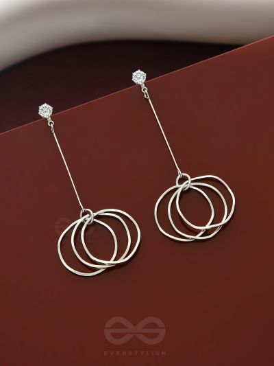 Dangly Discs - Solitaire Studded Silver Earrings
