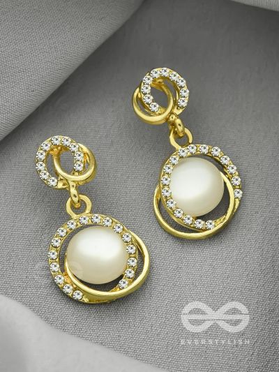 The Moonshine- Golden Rhinestones and Pearl Earrings