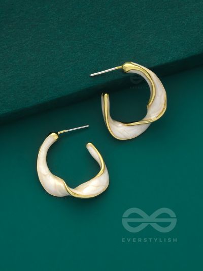 The Twisted Crescent- Classy Golden Earrings (Porcelain White)