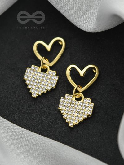 Heart-to-Heart- Golden Rhinestones Earrings